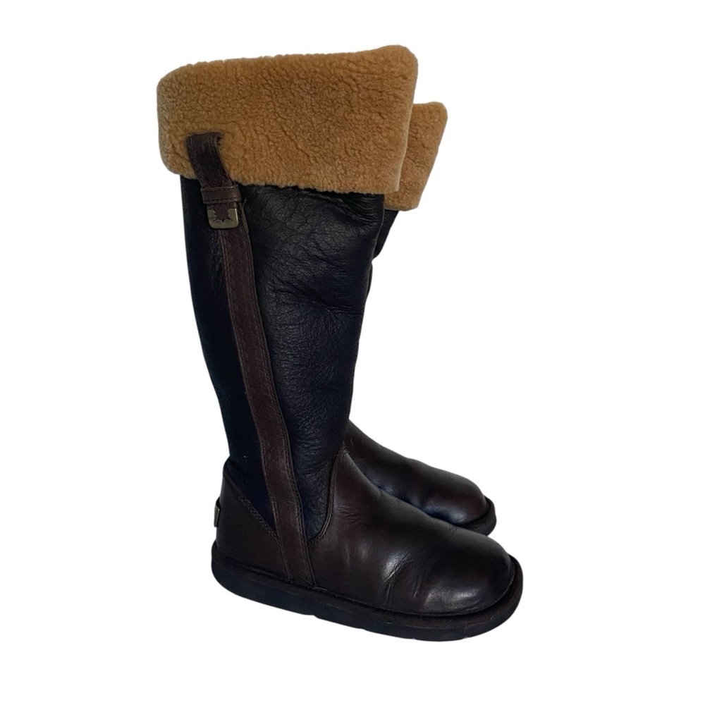 UGG Sheepskin & Leather Brown Tall Winter Boots - Excellent Condition - W5 - Picture 2 of 15